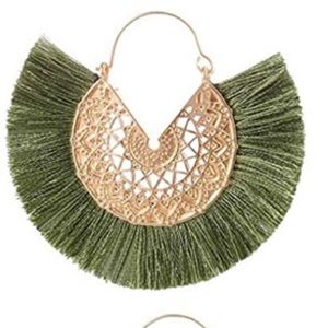 Boho Fringe Earrings Green